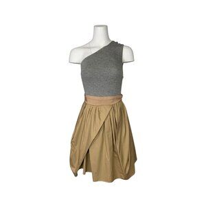 Carven One Shoulder Dress 36 US/4 Colorblock Gray Tan One Shoulder Mini